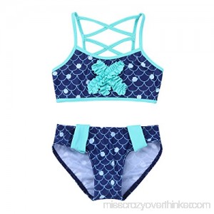 FEESHOW Girls Mermaid Swimsuit Two Piece Tankini Swimwear Bathing Suit Starfish Top with Bottom Set Dark Blue B07FXR5SZH